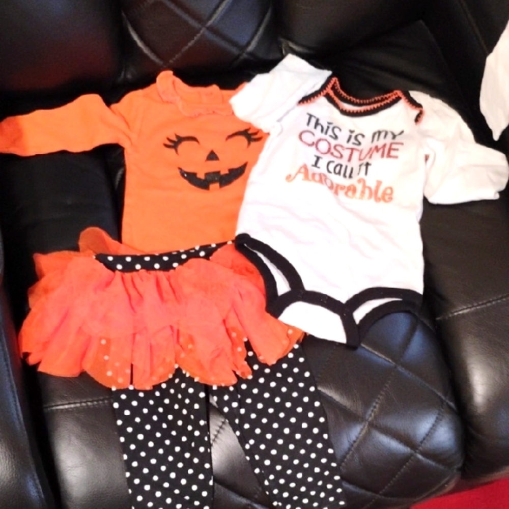 Koala Kids Orange Pumpkin Costume Set with Black and White Accents 9-12M